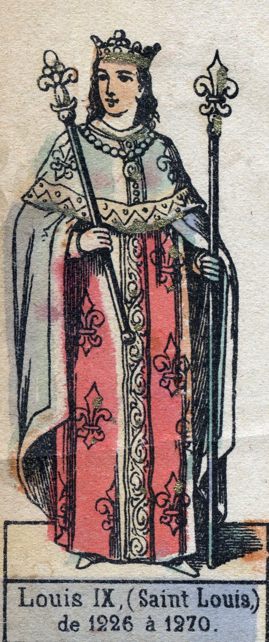 Saint Louis (1214-1270) (Kapetliler hanedanı) olarak bilinen Fransa'nın Louis IX portresi. 19. yüzyılın sonlarında illüstrasyon. by French School