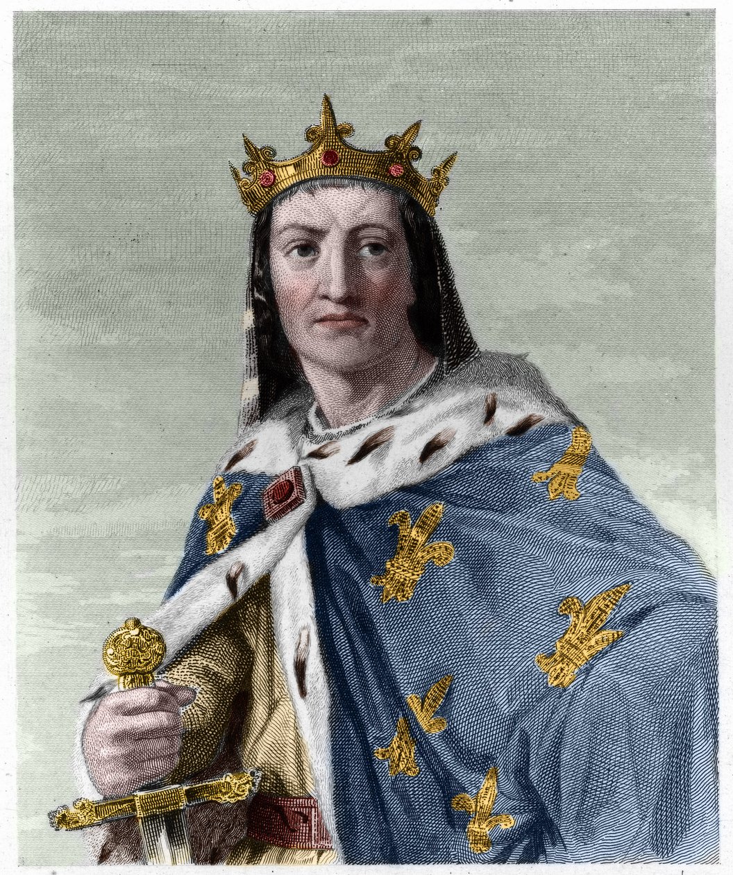 Louis VIII (1187 - 1226), Fransa Kralı - Lavallee tarafından “” Histoire des Francais” de, gravür, sd. by French School