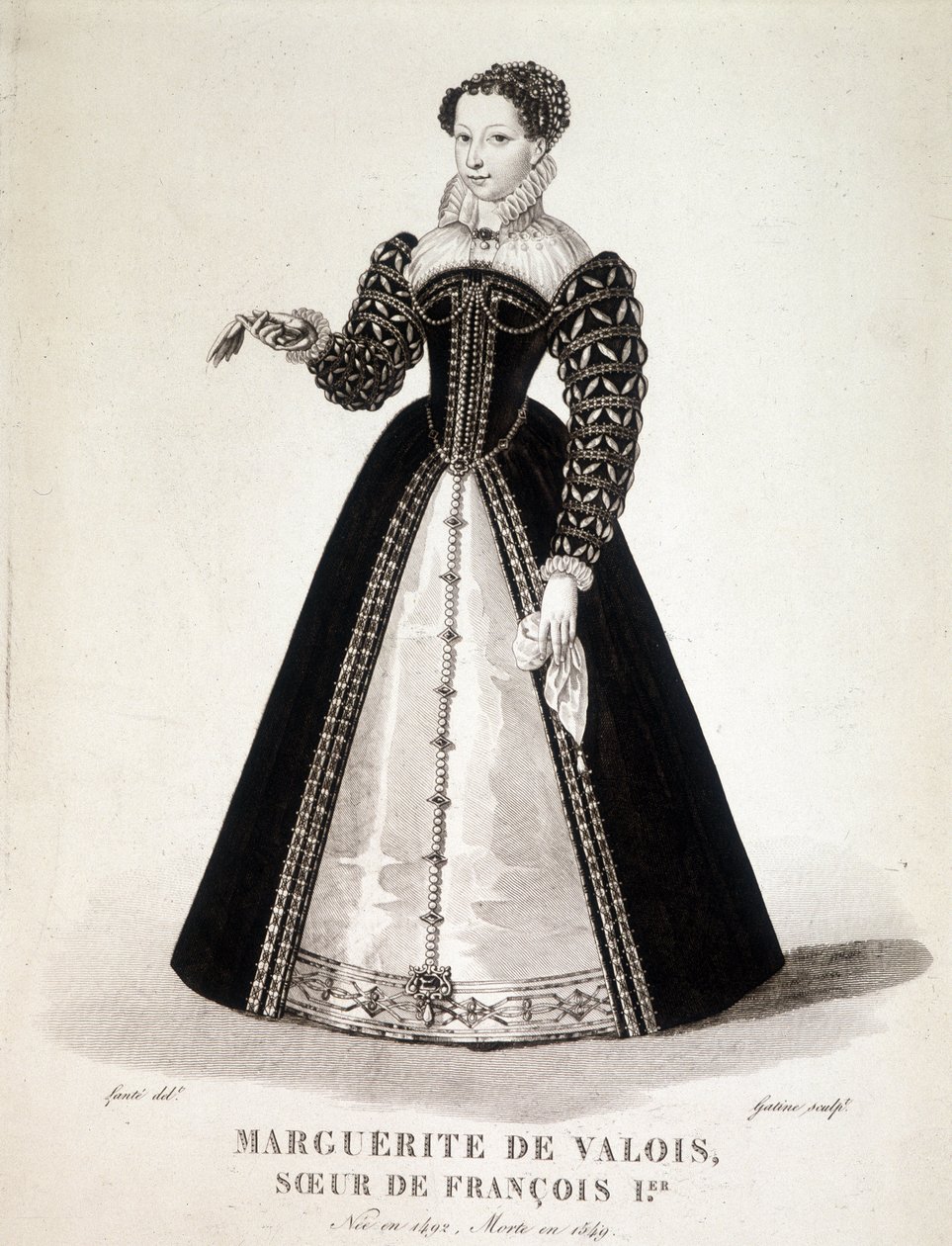 Navarre Margarita portresi (Valois Margaret, Angouleme Marguerite veya Fransa Marguerite (1492-1549) Navarre Kraliçesi ve Poetess - 19. yüzyıl by French School