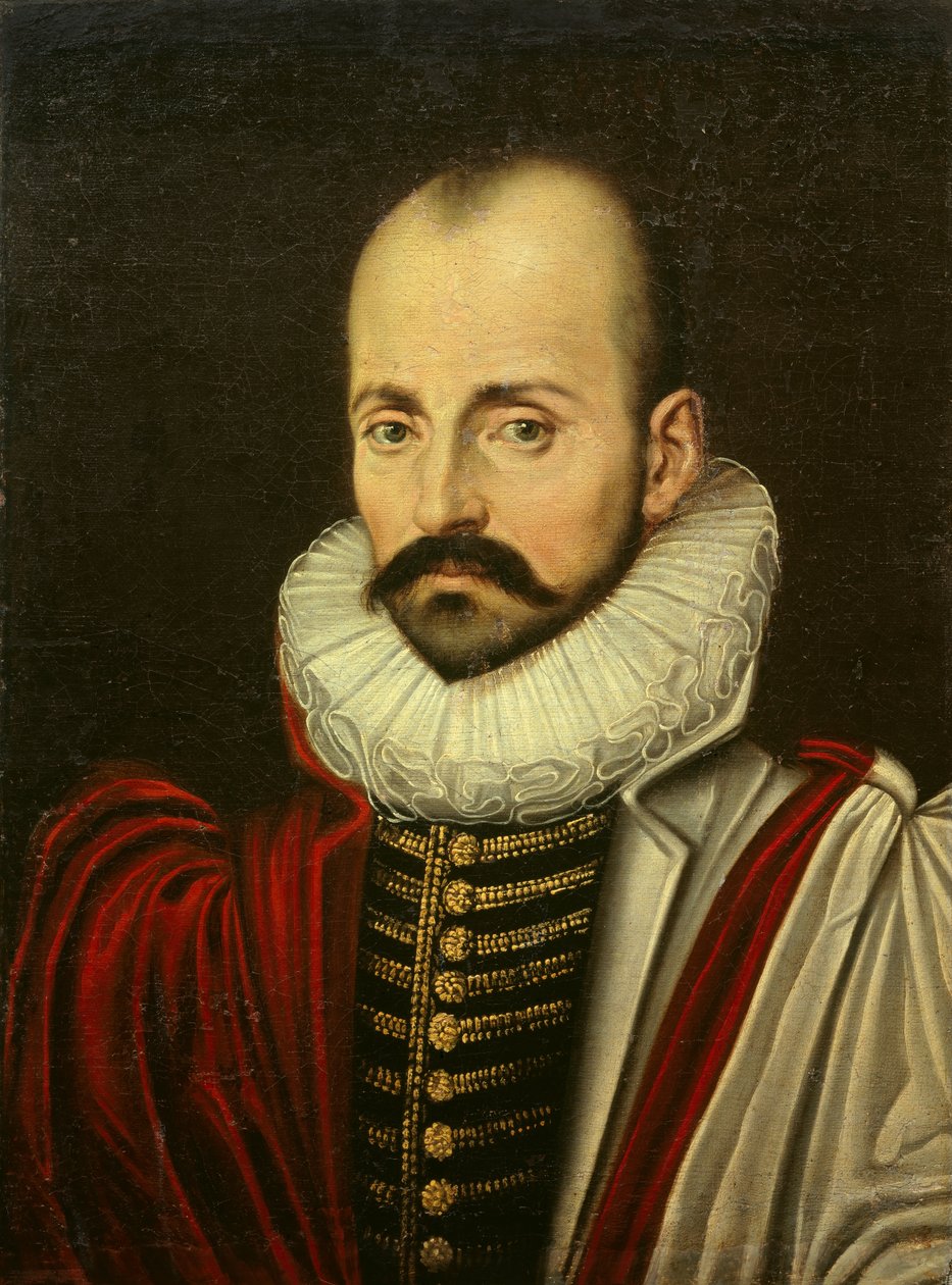 Fransız hümanist filozof Michel Eyquem de Montaigne'nin (1533-1592) portresi. 17. yüzyılın ilk çeyreğine ait Fransız Okulu'nun resmi. Karartma 0,70 x 0,52 m by French School
