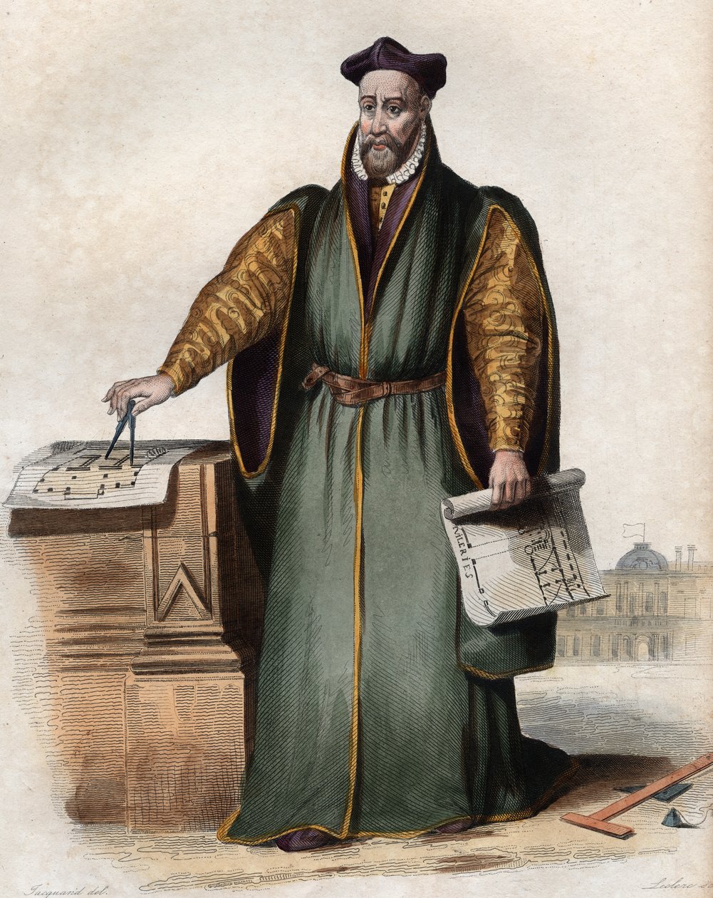 Philibert Delorme (De Lorme) (De lOrme) (1510-1570), Fransız mimarın portresi. by French School