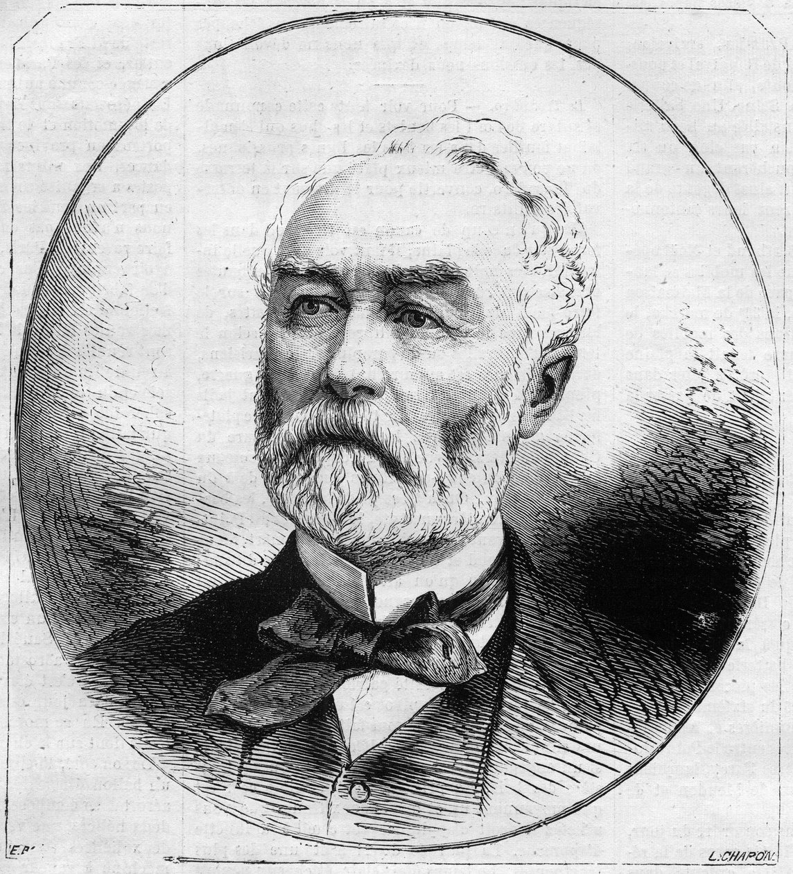 Pierre Frederic Dorian (1814-1873), Fransız politikacı, 1870 yılında Üçüncü Cumhuriyet döneminde bayındırlık bakanı portresi. 29 Ekim tarihli “Le Monde Illustré” n°707