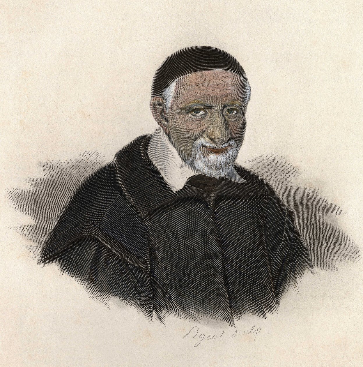 Saint Vincent de Paul (1581-1660), Fransız rahip ve amonier portresi. "Faydalı Adamların Portreleri" içinde by French School