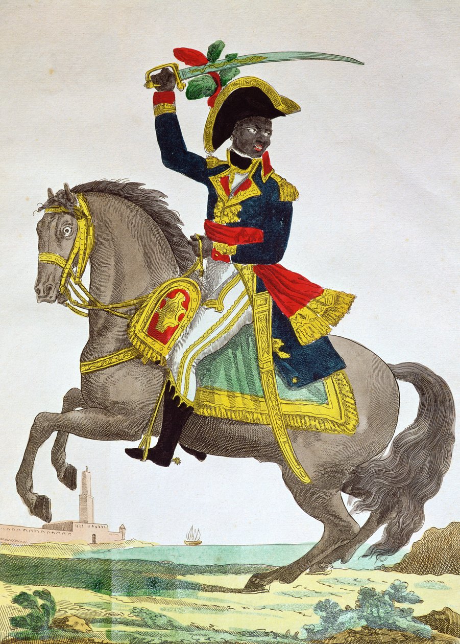 At sırtında Toussaint Louverture (1743-1803) portresi, 19. yüzyılın başlarında (renkli gravür) by French School