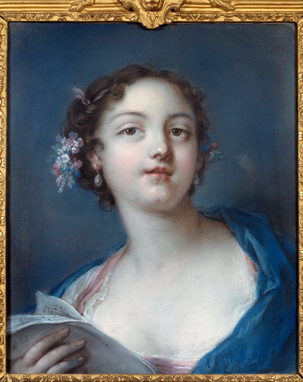 Anonim tablo okuyan bir kızın portresi. 18. yüzyıl Chantilly, Conde müzesi by French School