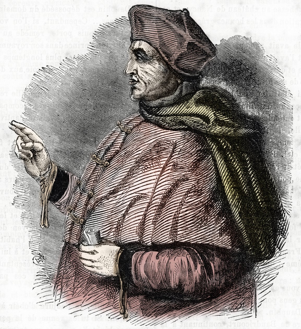 Eveque Pierre Cauchon'un Portresi (1371-1442) Proces of Joan of Arc Yetkilendirme Görevlisi (Beauvais Piskoposu Pierre Cauchon'un Portresi) Gravür by French School