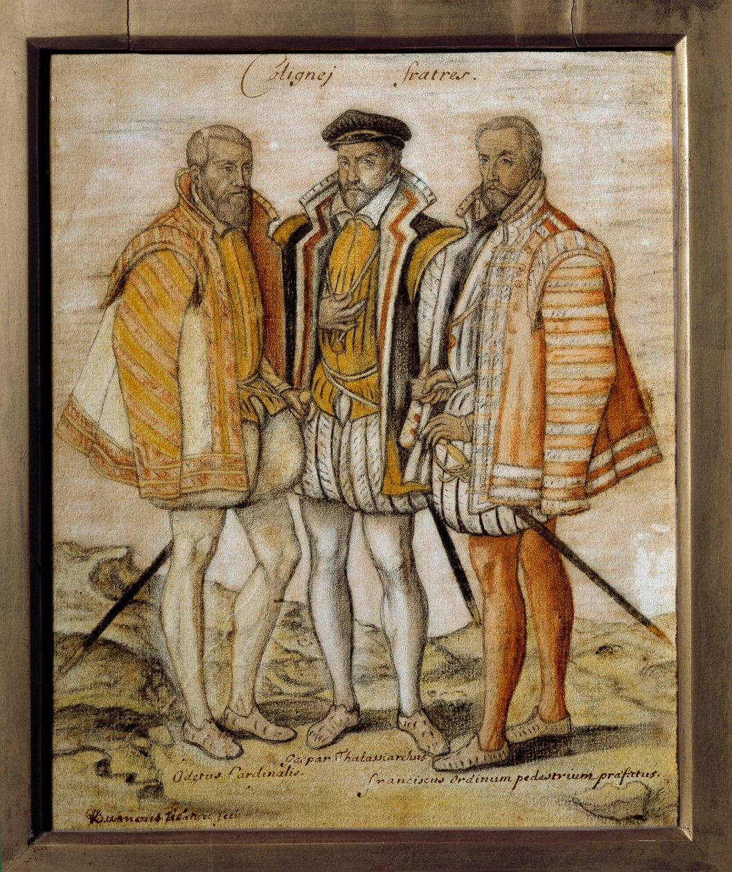 Coligny (Odet (1517-1571), Gaspard (1519-1572) ve Francois) adlı üç kardeşin portresi. Anonim çizim. Güneş 0,26x0,21m Chantilly, Conde müzesi by French School