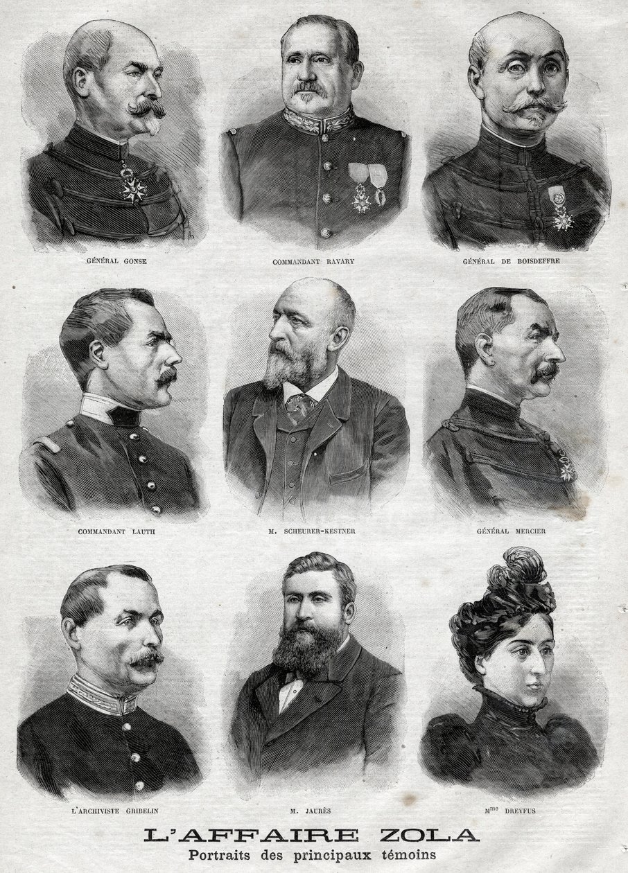 Dreyfus Zola olayındaki başlıca tanıkların portreleri ”Le Petit Journal”da, 27 Şubat by French School