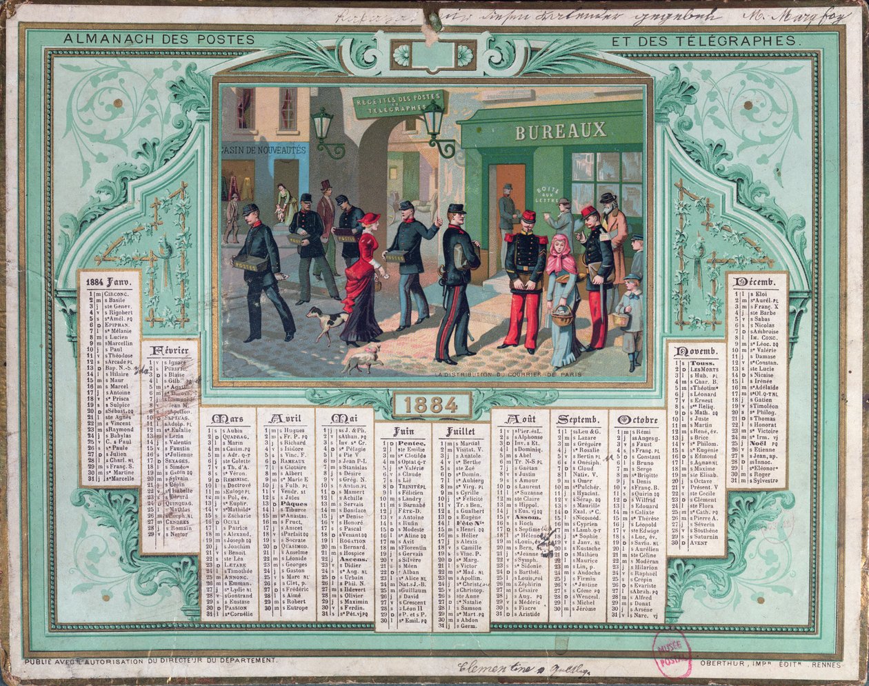 1884 Postane Takvimi by French School