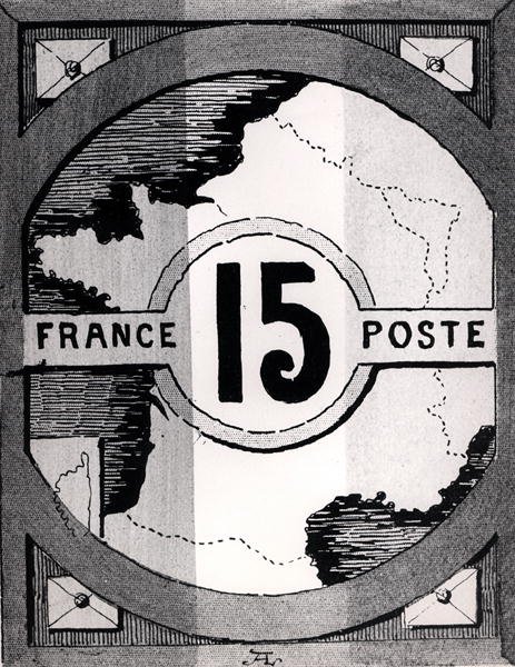 19. yüzyılın sonlarında Fransa haritasını gösteren posta pulu (lito) (s/b fotoğraf) by French School