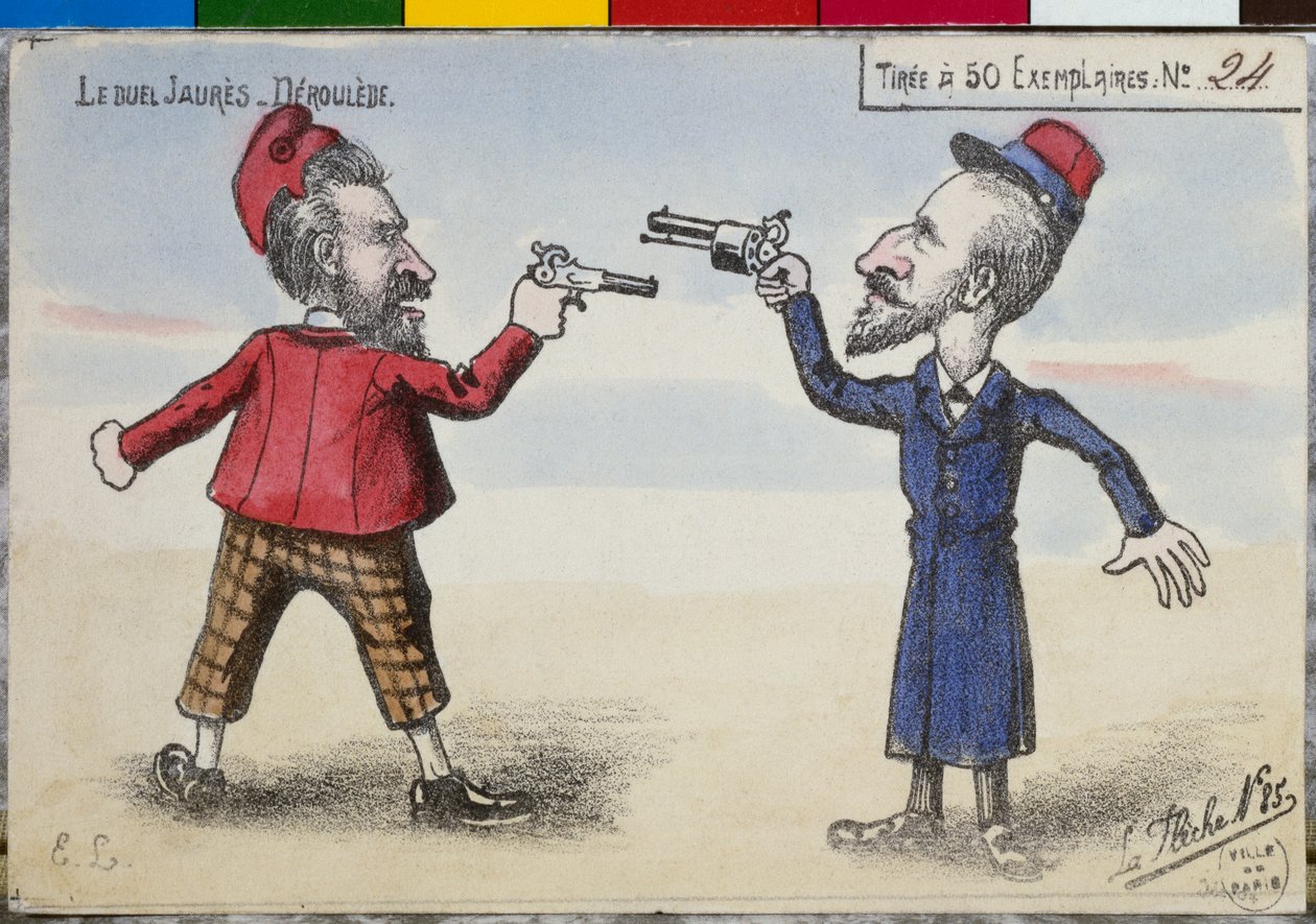 Paul Deroulede ve Jean Jaures arasındaki düelloyu kartpostal, Aralık 1904 by French School