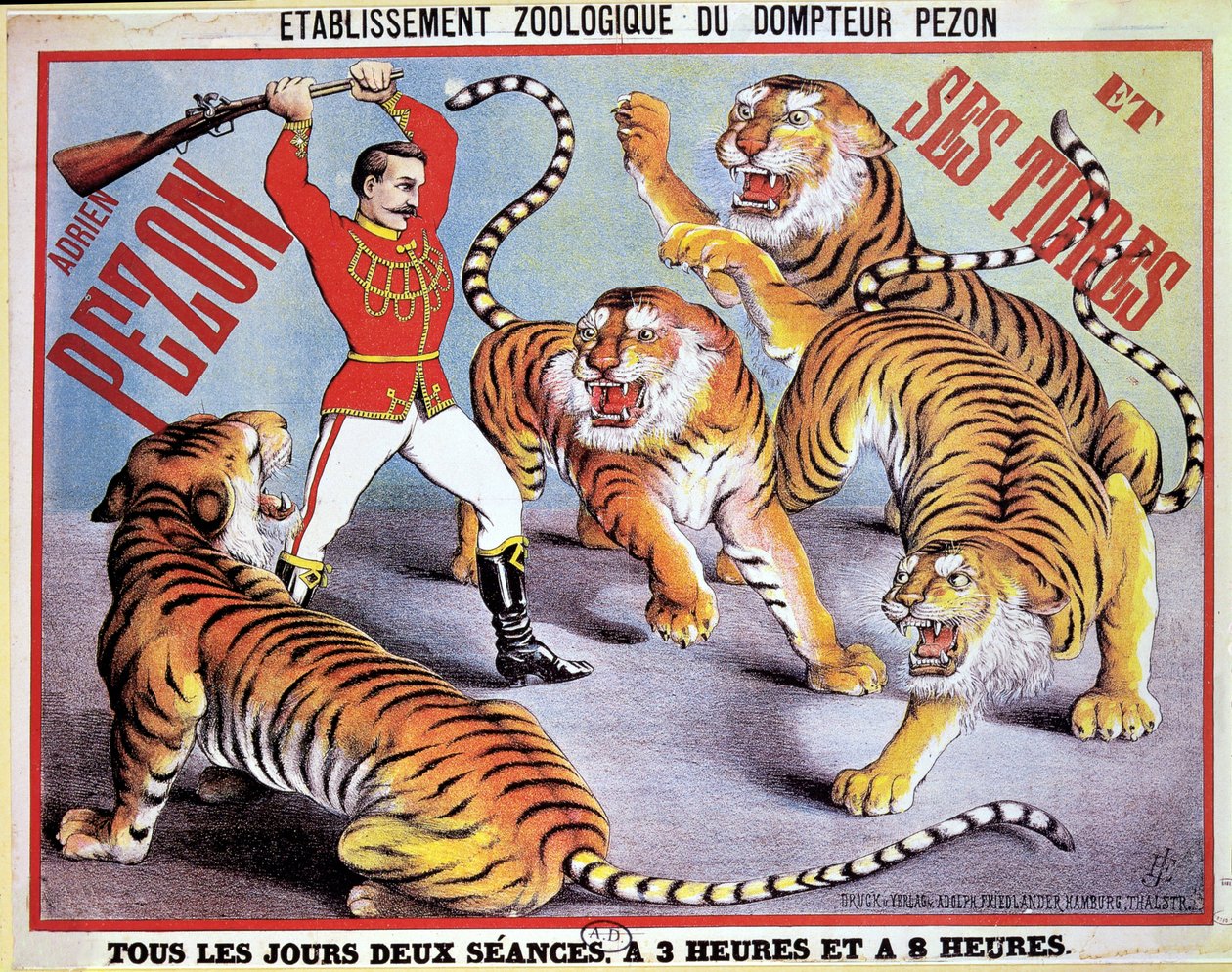 Afiş reklamı Adrien Pezon ve Kaplanları, 1897 dolayları by French School
