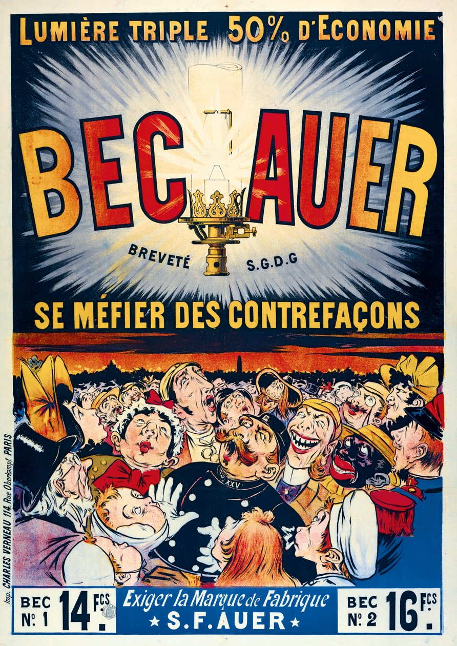 Poster reklam Becauer petrol lambaları, Charles Verneau tarafından basılmış, 1890 by French School