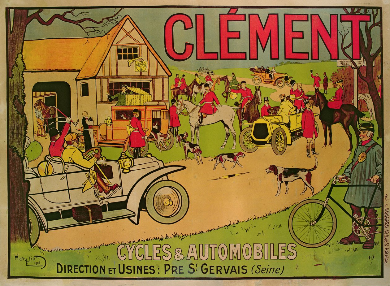 Poster reklamları Bisikletler ve otomobiller Clement, Pre Saint-Gervais, 1906 by French School