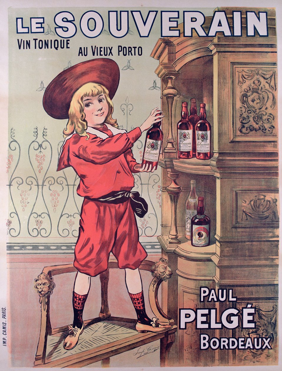 Poster reklamı Le Souverain, Paul Pelge tarafından yapılan Fransız tonik şarabı by French School