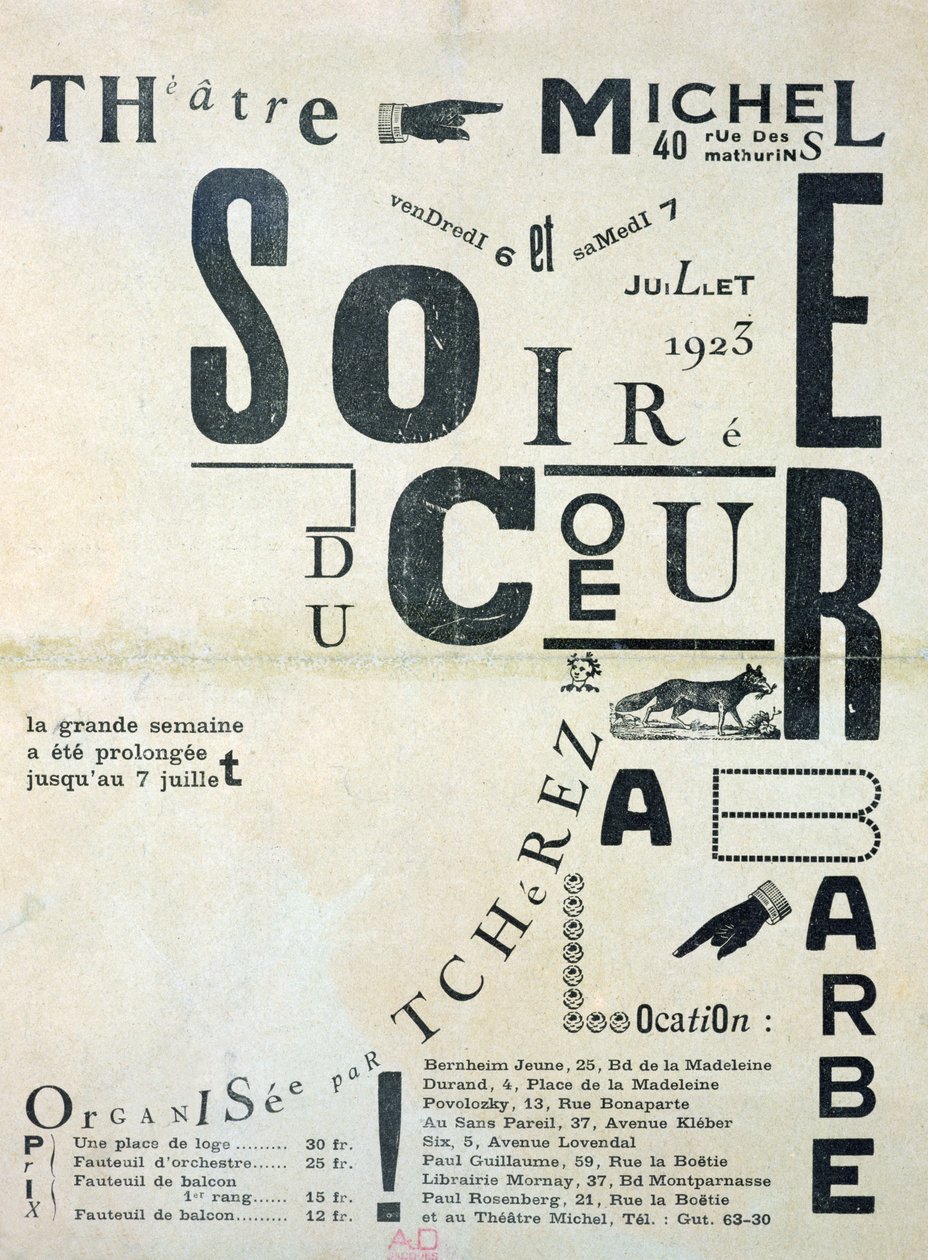 Poster reklamı Soiree du Coeur a Barbe Tiyatrosu Michel 6 ve 7 Temmuz 1923 by French School