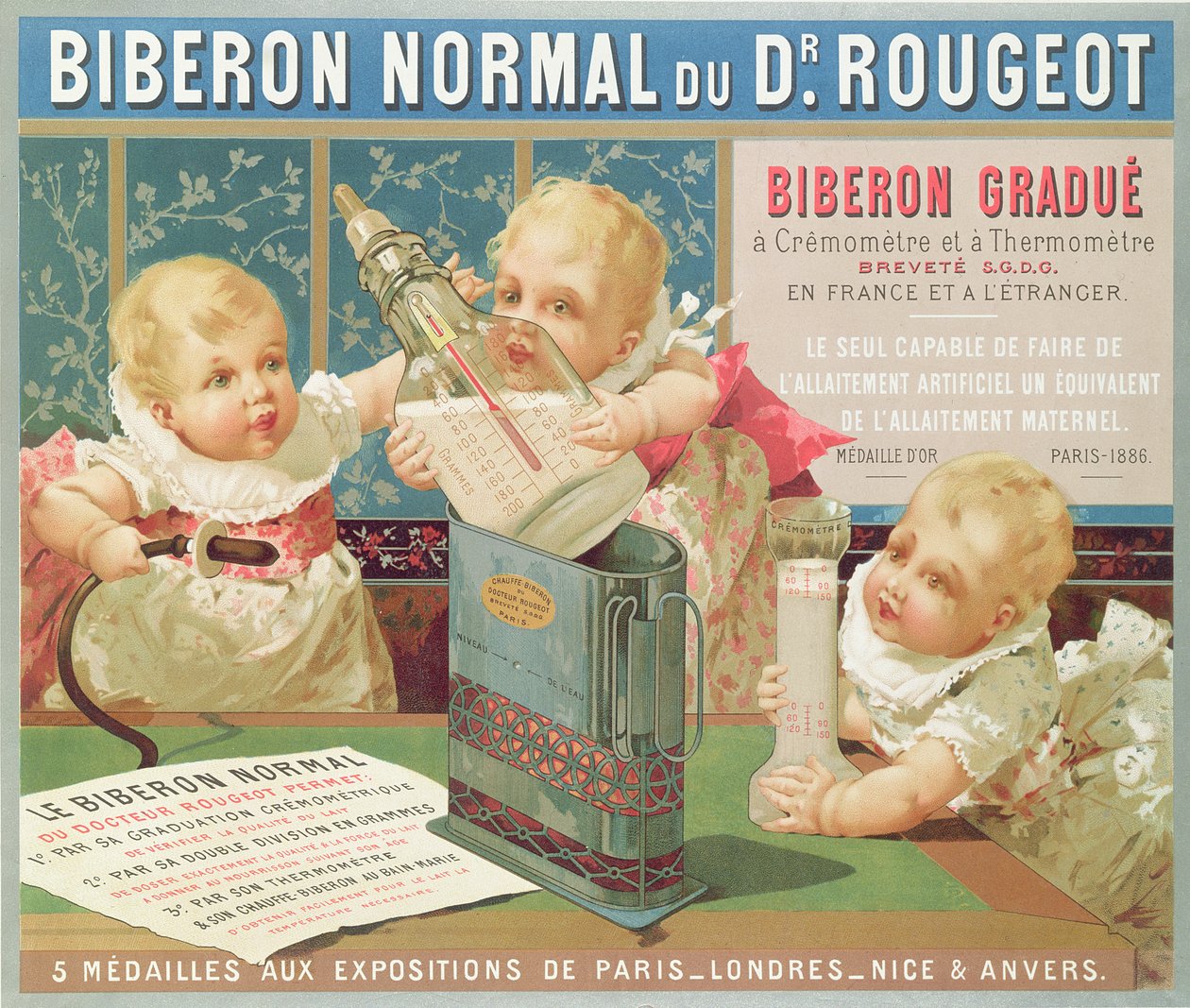 Dr. Rougeot tarafından tasarlanan dereceli bir şişenin reklamını yapan afiş, 1887 by French School