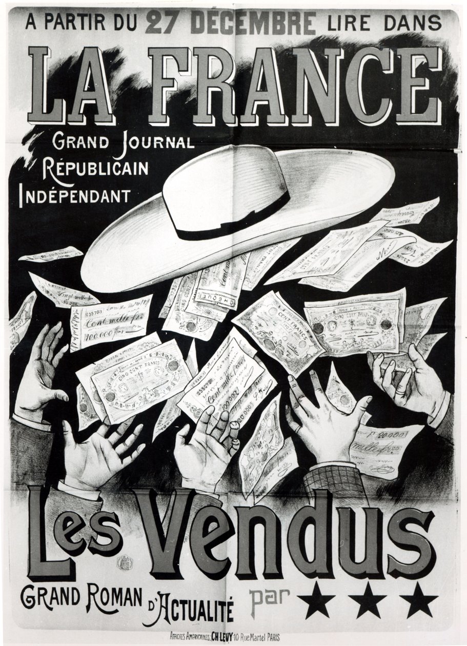 Panama Olayını konu alan Les Vendus romanının reklam afişi, c. 1892-95 by French School