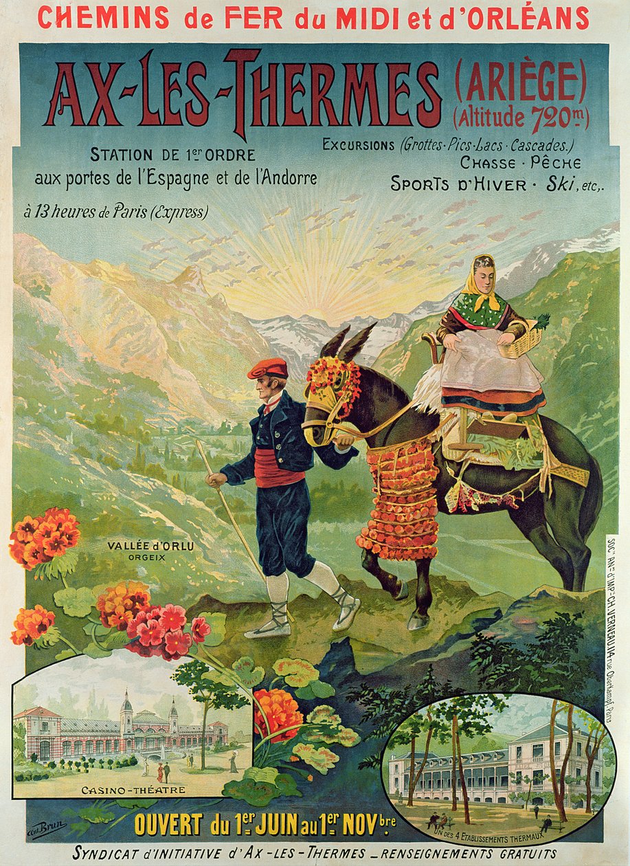 Ax-Les-Thermes kayak merkezinin reklam afişi, Fransa, c.1900 by French School
