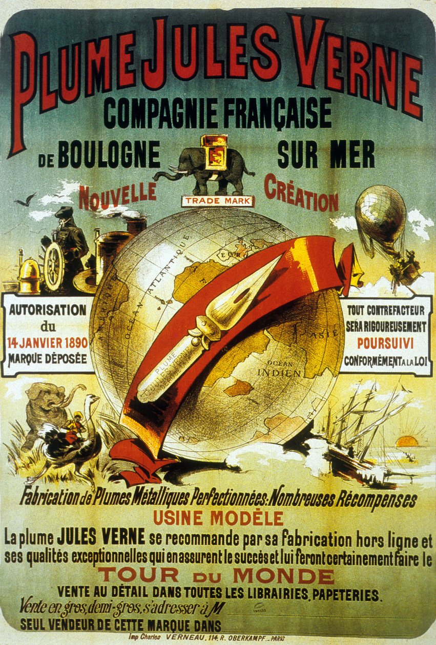 Jules Verne'den PLume'u tanıtan poster (poster) by French School