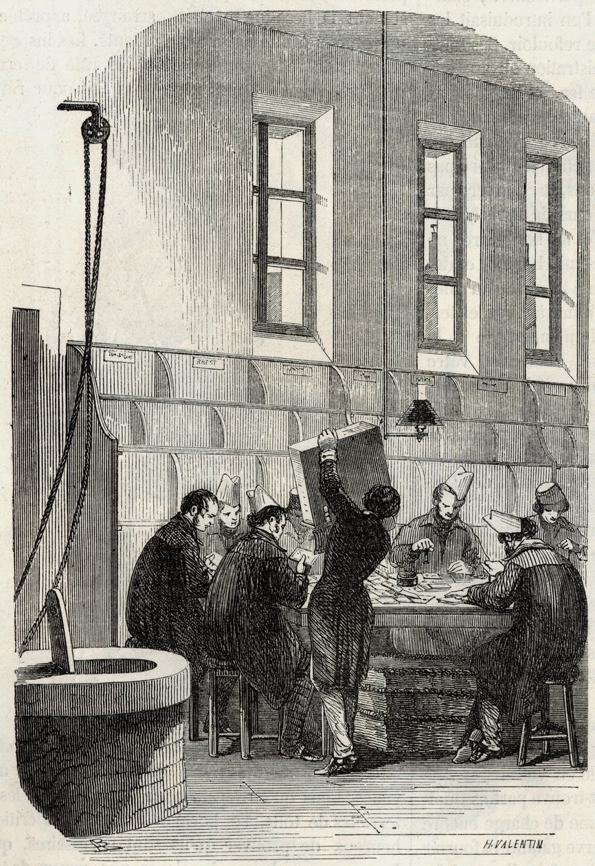 Gönderiler: Bölümler ve Yurtdışı Mektupların Sıralanması - Edmond Texier 1852 tarafından “Tableau-de-Paris” de Gravür by French School