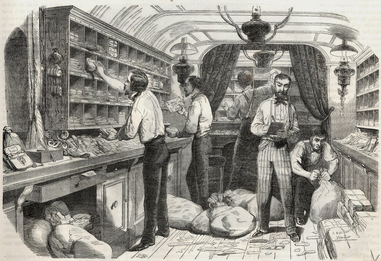 Gönderiler: mobil ofisin içi - Edmond Texier 1852 tarafından “Tableau-de-Paris” de gravür by French School