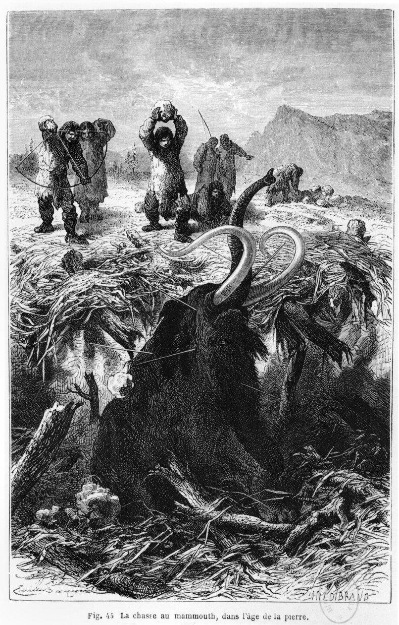 Tarih Öncesi İnsanlar Bir Mamut Avlıyor, Louis Figuier tarafından LHomme primitif