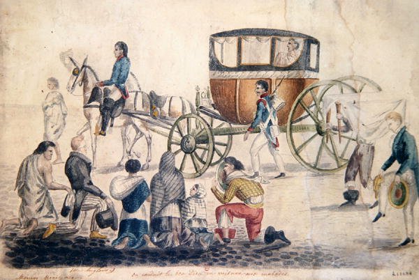 Hasta ve ölmekte olan kişilere Komünyon götüren rahip, 1850 dolayları (kağıt üzerinde guaj) by French School
