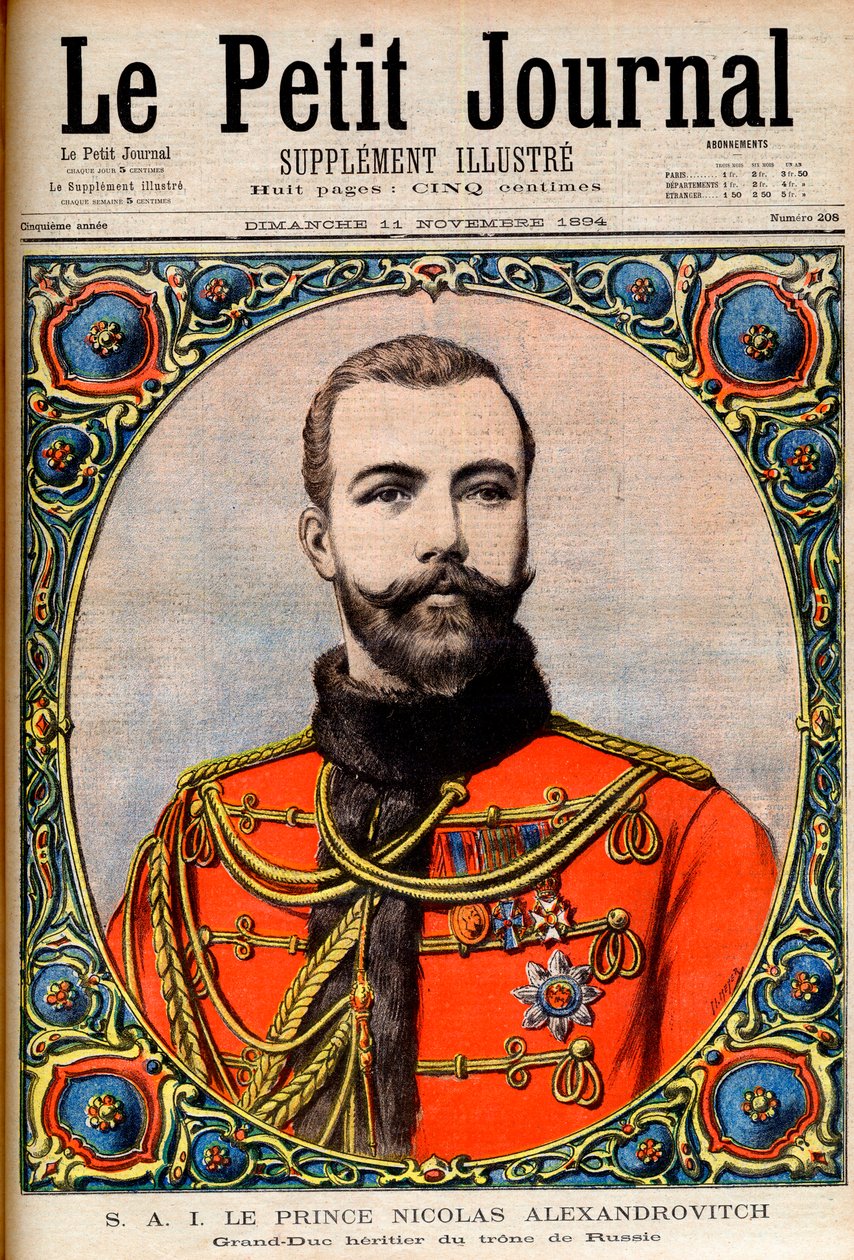 Prens Nicholas Alexandrovich, Rus tahtının varisi (gelecekteki İmparator ve Çar Nicholas II) Prens Nicholas Alexandrovich, Rusya Tahtının Büyük Dükü. Le Petit Journal için İllüstrasyon by French School