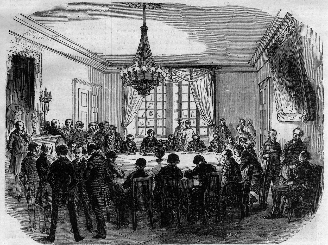 Prens Pierre (Pierre-Napoleon) Bonaparte (1815-1881) - Yüksek Adalet Divanı jürisi, müzakereler odasında kararını hazırlarken - 1870 gravürü by French School