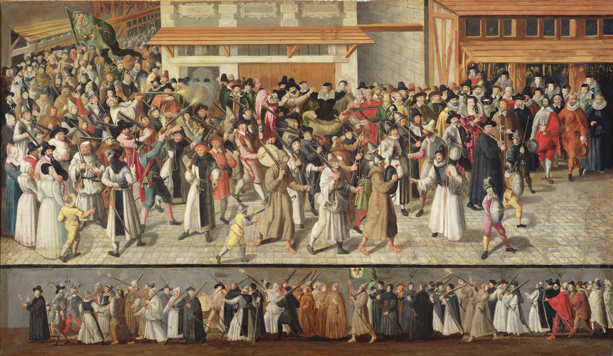 Procession of the Holy League on the Ile de la Cite  by French School