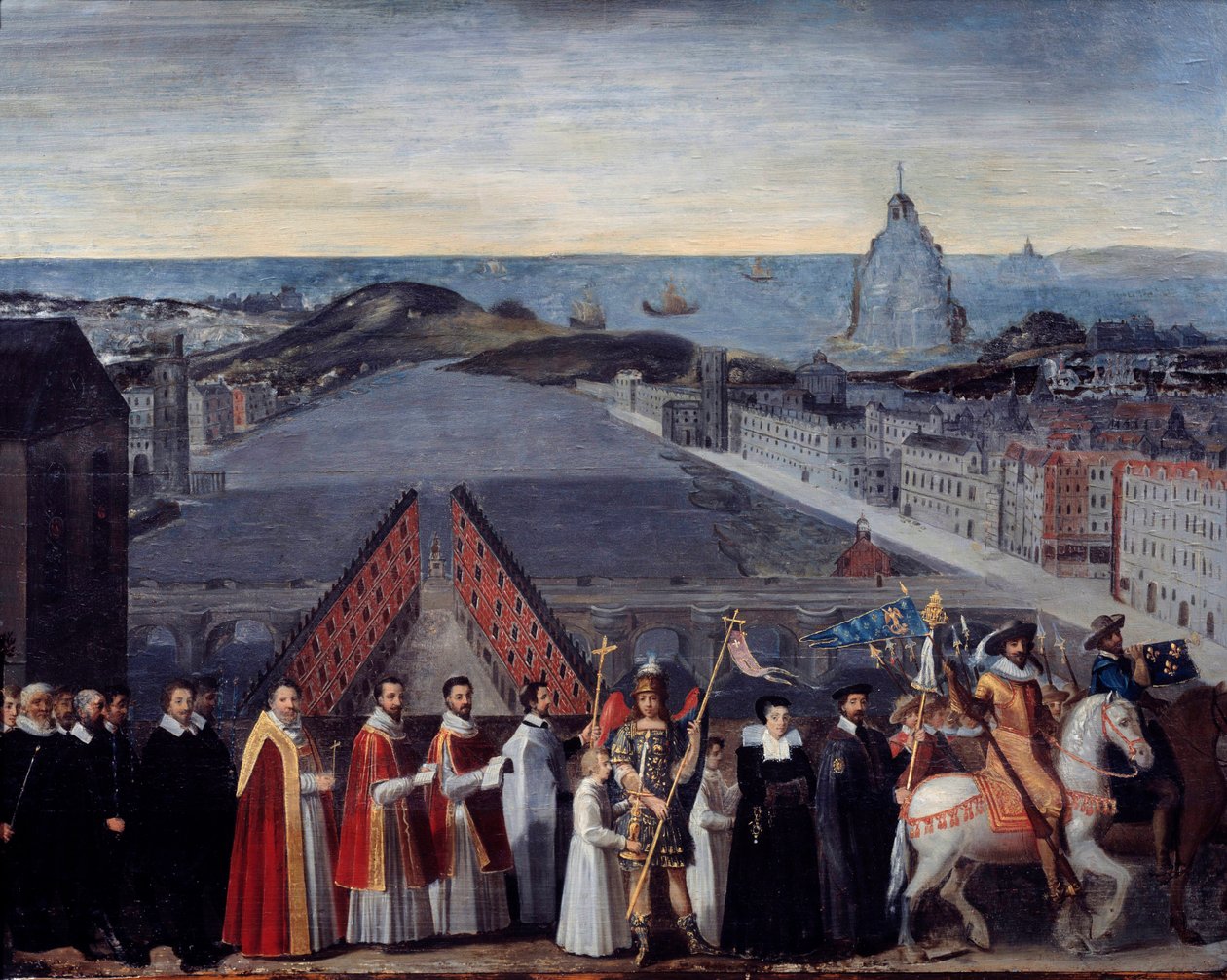 Pont Neuf Anonim tablosunda Saint Michel du Mont hacılarının Paris reçeli alayı. 17. yüzyıl. Boyut 0.80 x 1.05 m Paris, Carnavalet Müzesi by French School