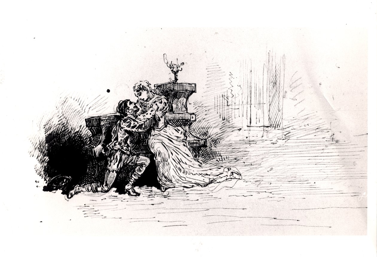 Ruy Blas (1838) için Victor Hugo (1802-85), 1880 (kağıt üzerine kalem ve mürekkep) için üretim kitapçığı by French School