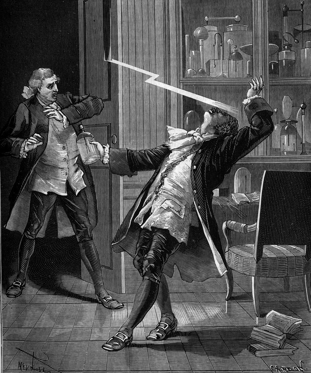 Profesör Georges Guillaume Richmann (1711-1753), bir elektrometre ile yaptığı deneyi takiben atölyesinde öldü. by French School