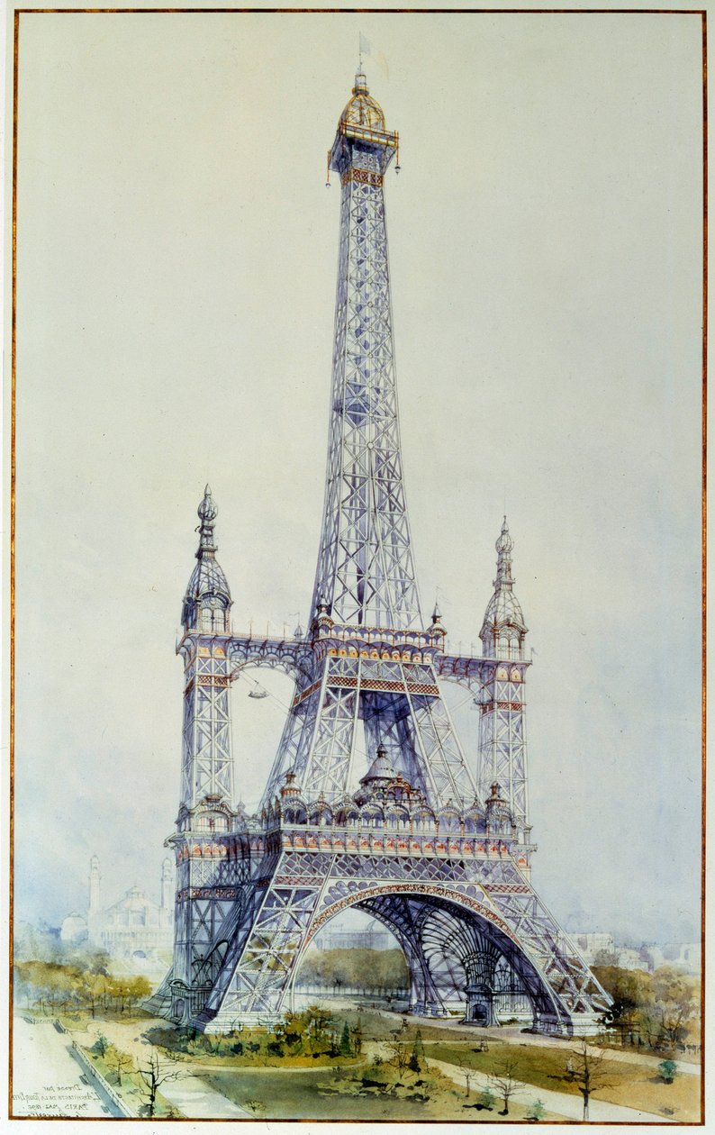 1900 sergisi için Eyfel Kulesi'ni değiştirme projesi (Mayıs 1896). 1896'dan gravür. Paris, Ulusal Arşivler by French School
