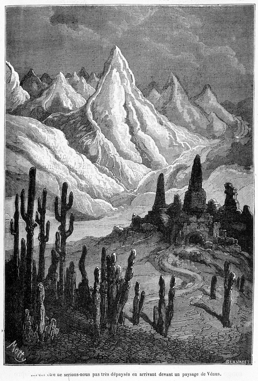 Venüs manzarasının hayali izdüşümü - Camille Flammarion tarafından “Les Terres du Ciel”de, ed. Marpon ve Flammarion, Paris by French School