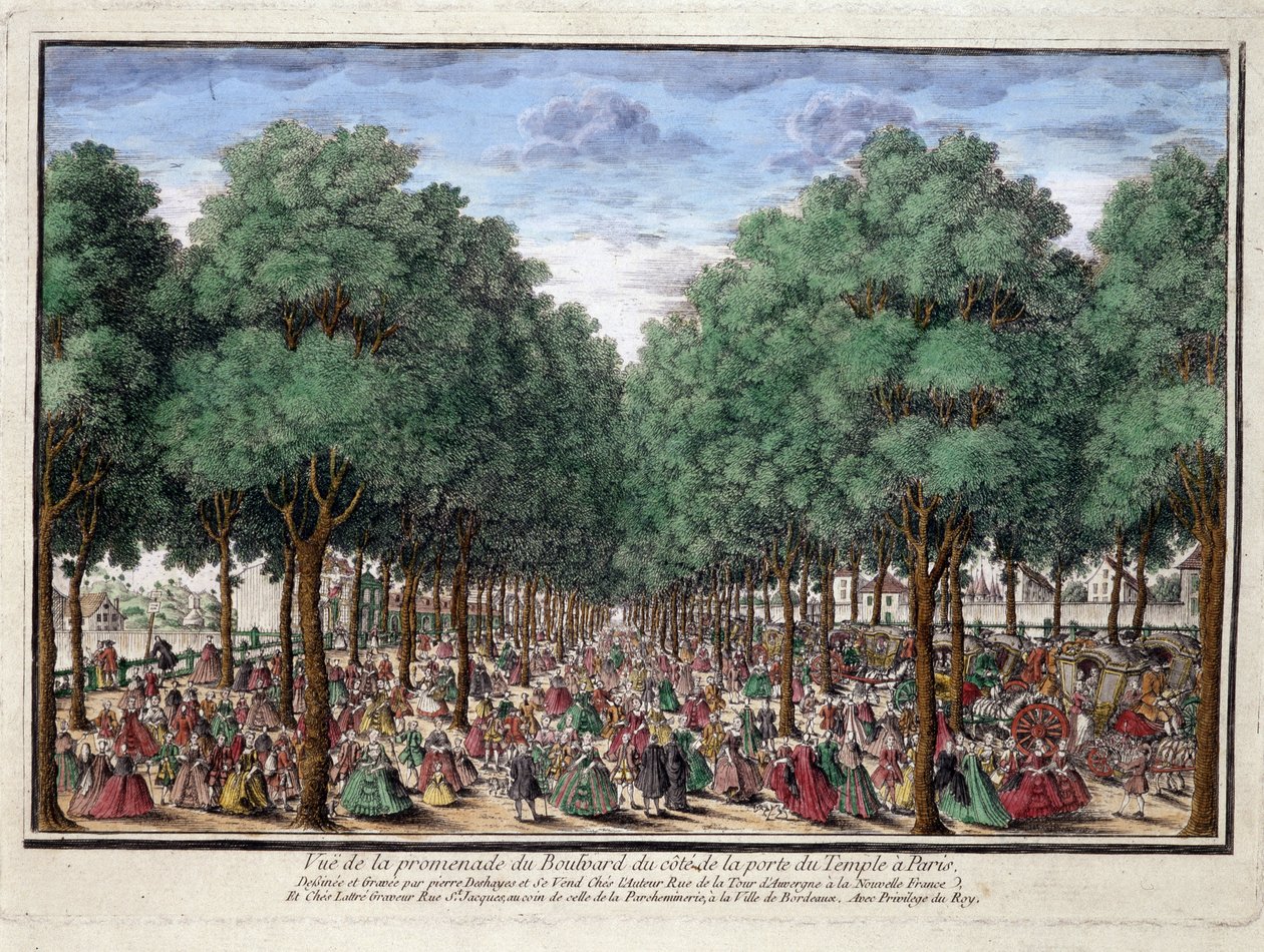 Promenade du bulvarı, Paris'teki Porte du Temple - gravür by French School