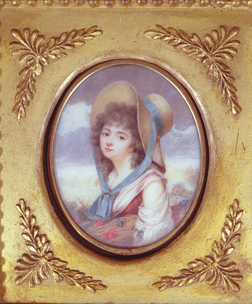 Pulcherie de Valence, haşhaş ve peygamberçiçekleriyle bir demet buğday taşıyor, c. 1783 (wc) by French School