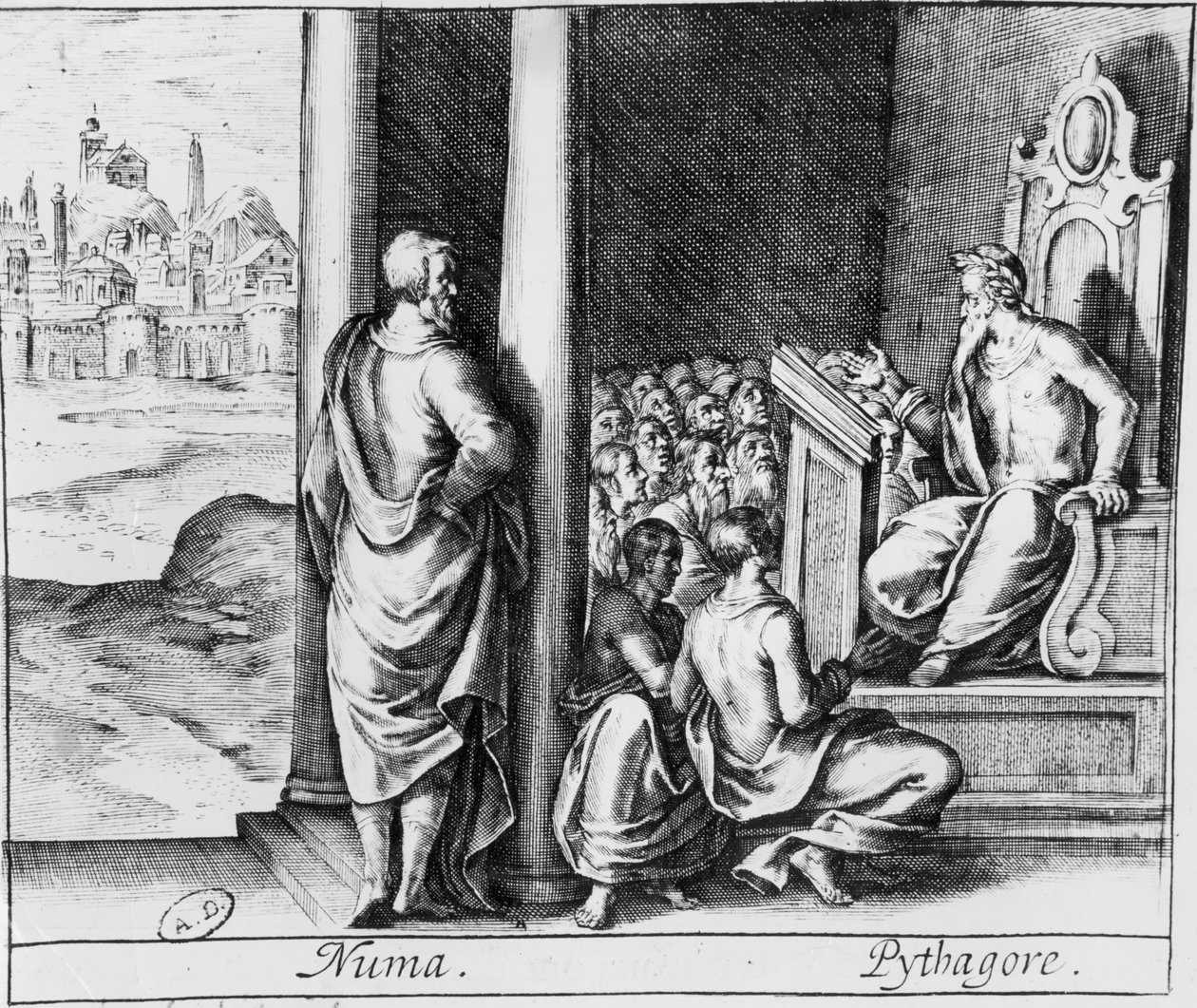Pisagor (MÖ 570-480) bir öğrenci sınıfına ders veriyor, Ovid