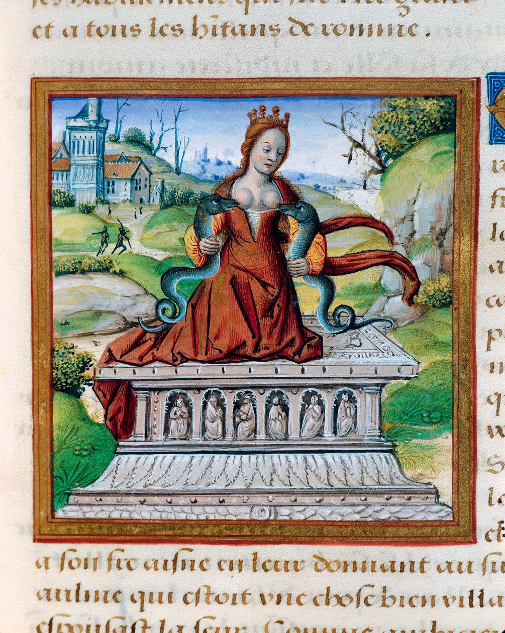 Kraliçe Kleopatra ve iki yılan, c.1505 (minyatür) by French School