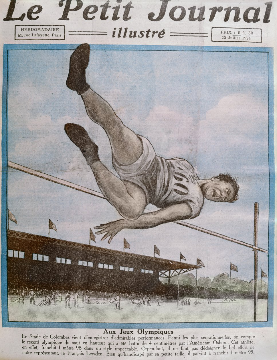 8. Olimpiyat Oyunlarında Yüksek Atlama Rekoru, Paris, 1924, 20 Temmuz 1924'te Le Petit Journal'dan bir kapak resmi by French School