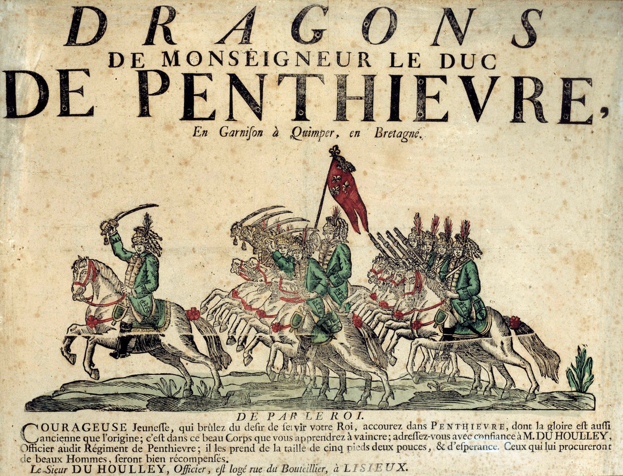 Penthievre Dükü Monsenyör'ün Ejderha Alayı'nın askere alma afişi. 18. yüzyıl. Paris, Musee de l'Armee by French School