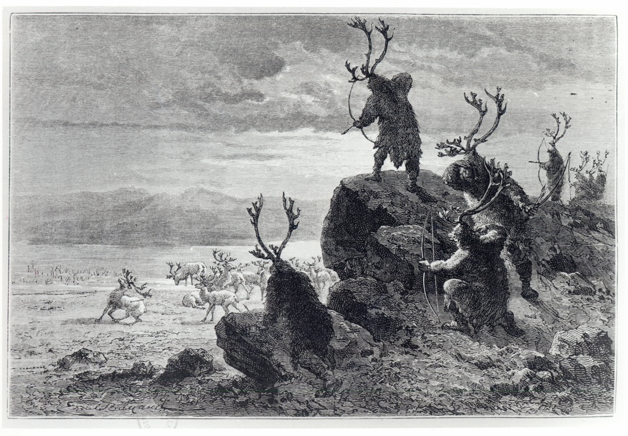 Taş Devrinde Ren Geyiği Avı, Louis Figuier (1819-94) tarafından LHomme Primitif