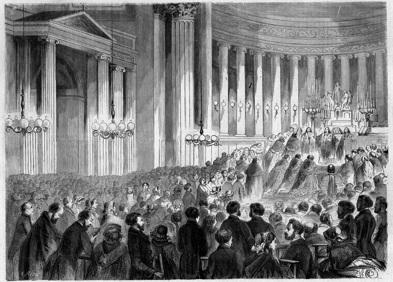 Dini Tören, Paris, Noel 1857: Madeleine kilisesinde gece yarısı Ayini kutlaması. Gravür “” Le Monde Illustré” n°38, 2 Ocak by French School