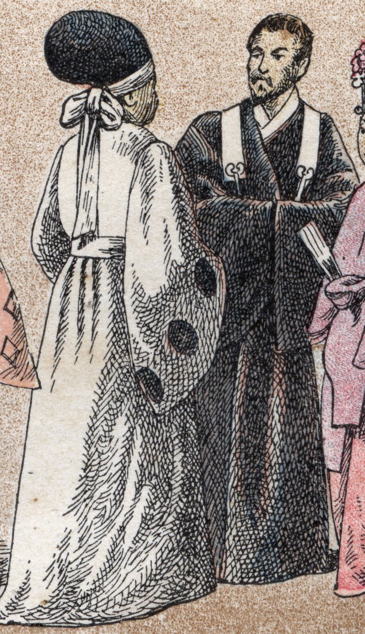 Asya'da dini kostümler: Japonya'dan iki şinto rahibi - Gravür - Asya'da dini kostümler: Japonya'dan iki şinto Rahibi - Gravür - Özel koleksiyon by French School