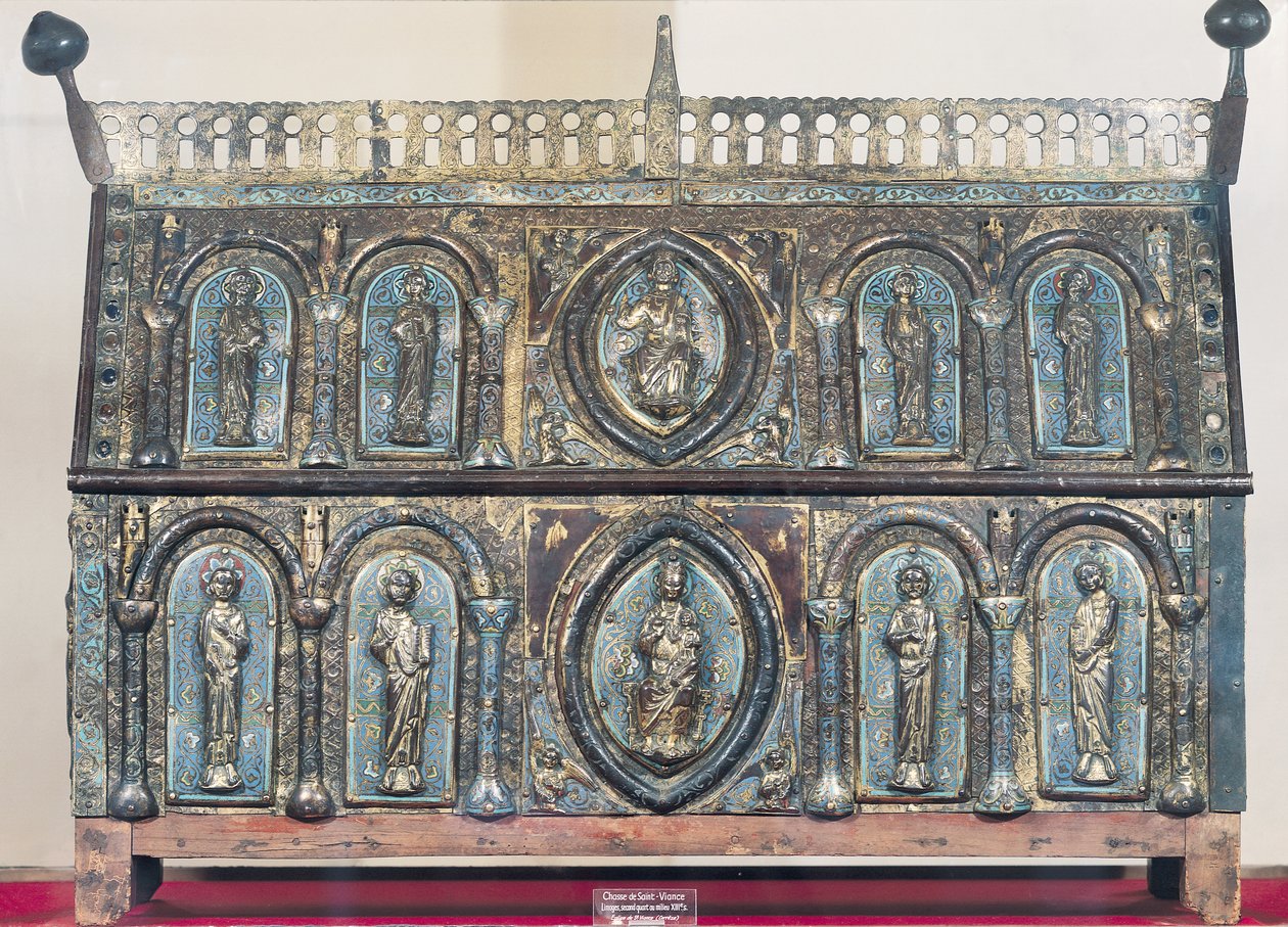 St. Viance, Limousin School, c.1230-50 (yaldızlı bakır ve champleve emaye) kutsal emanet sandığı by French School