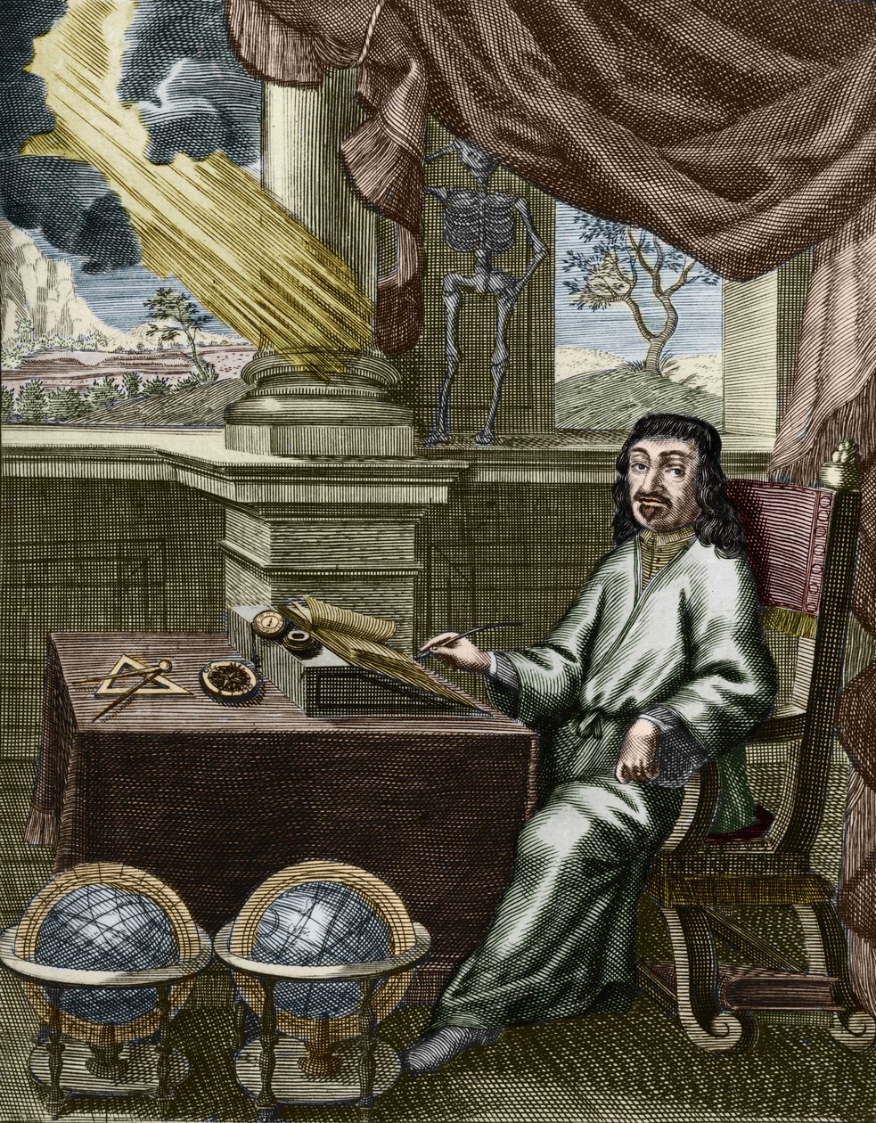 René Descartes (el boyaması gravür) by French School