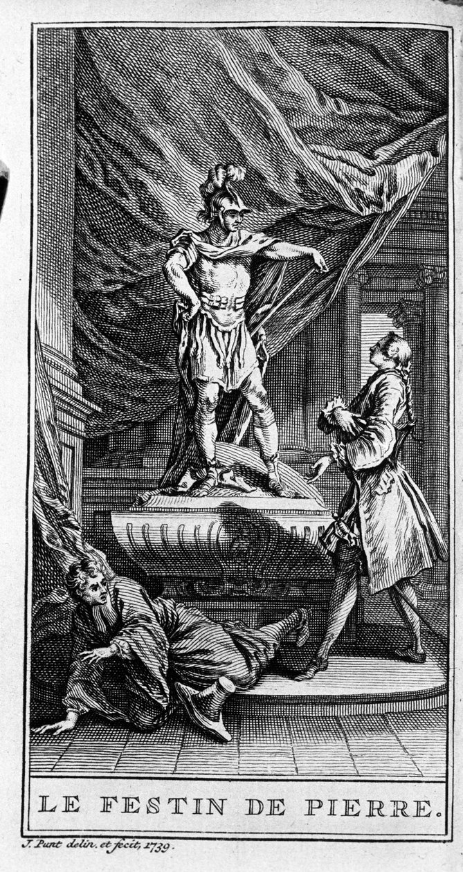 Jean Baptiste Poquelin dit Moliere (1622-1673) tarafından “Dom juan ou le fen de Pierre” (1665) parçasının bir sahnesinin temsili. 1739