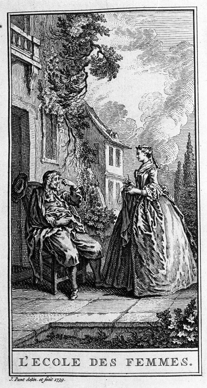 Jean Baptiste Poquelin dit Moliere (1622-1673) tarafından yazılan “Kadınlar Okulu” (1662) adlı oyundan bir sahnenin temsili. 1739
