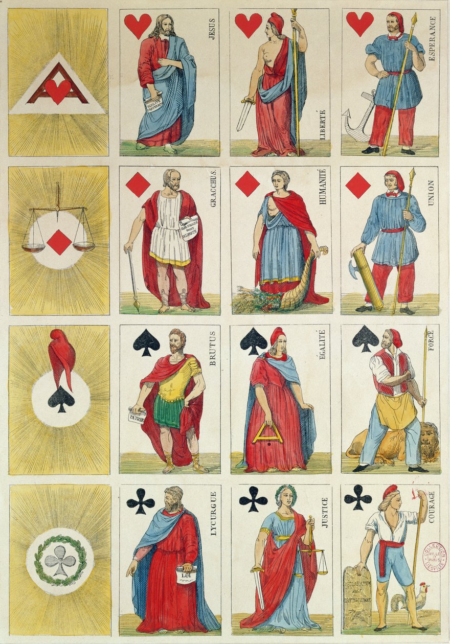 1848 Devrimi döneminden kalma Cumhuriyetçi oyun kartlarının çoğaltılması by French School